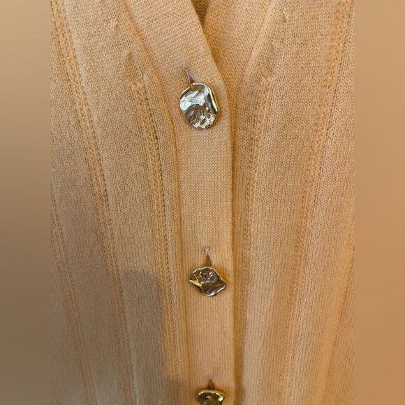 ESCADA 36 Vintage Yellow Gold Gray Cashmere Wool Knit Glamour Sweater Cardigan - Picture 4 of 6